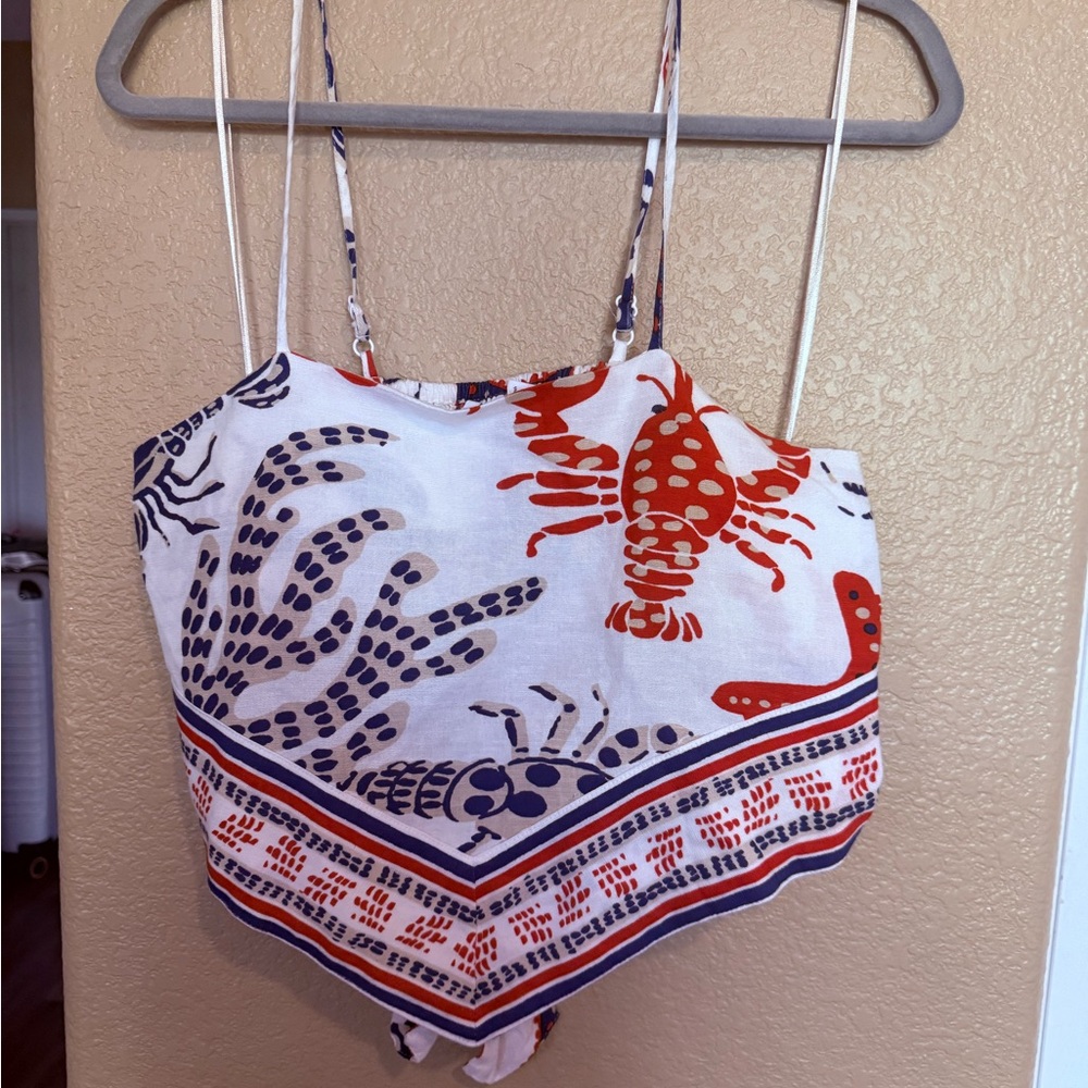 Women's White and Red Printed Top